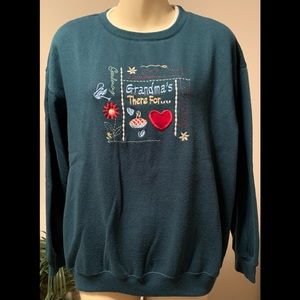 Classic Elements “Grandma” sweatshirt. Embroidered flowers hearts etc.